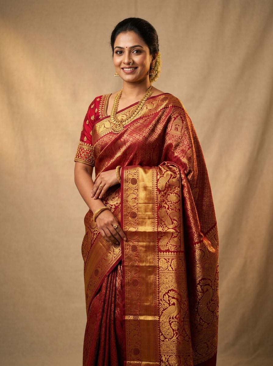 Ruby & Gold Korvai Kanjivaram Silk Saree